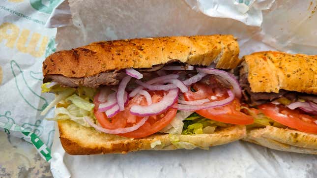 Subway sub sandwich made from fresh meat prepared with deli slicer