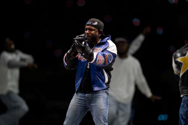 Kendrick Lamar performs during Apple Music Super Bowl LIX Halftime Show at Caesars Superdome on February 09, 2025 in New Orleans, Louisiana.