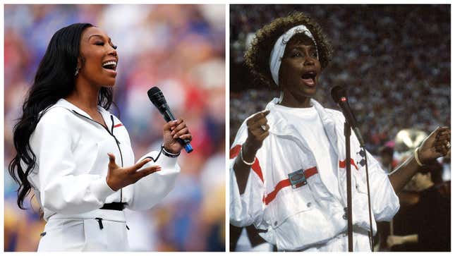 Brandy, left; the late Whitney Houston.