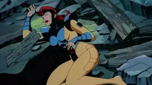 The X-Men's Jean Grey fainting, as she often did in the 1990s animated series.