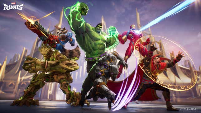 Rocket, Groot, Hulk, Iron Man, Black Panther y Doctor Strange se lanzan a la batalla.