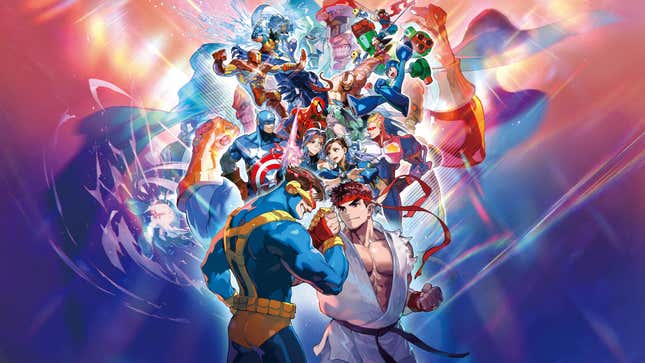 Arte clave de Marvel vs. Capcom Fighting Collection: Arcade Classics, que muestra la diversa lista de luchadores de la serie.