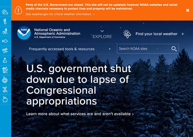 Government websites' 2018 shutdown warnings, ranked