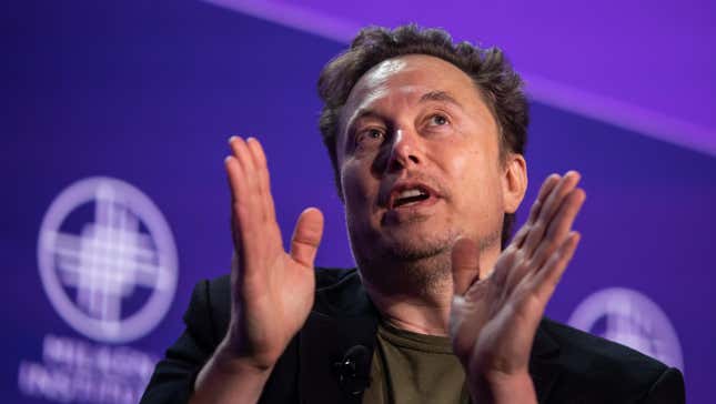  Elon Musk, co-founder of Tesla and SpaceX and owner of X Holdings Corp., speaks at the Milken Institute's Global Conference at the Beverly Hilton Hotel,on May 6, 2024 in Beverly Hills, California