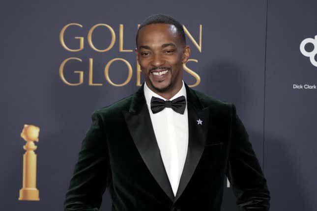 Anthony Mackie poses in the press room at the 82nd Annual Golden Globe Awards at The Beverly Hilton on January 05, 2025 in Beverly Hills, California.