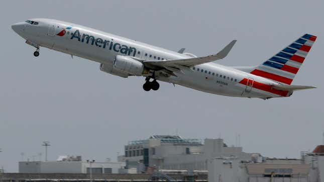 An American Airlines plane takes off from the Miami International Airport on July 20, 2023 in Miami, Florida.