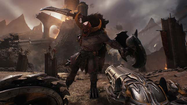 A demon lunges toward the Doom Slayer during combat.