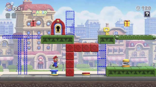 Mario runs through a puzzle platforming course