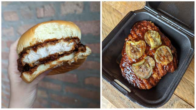 Wingstop Chicken Sandwich cross section and aerial view to show pickles
