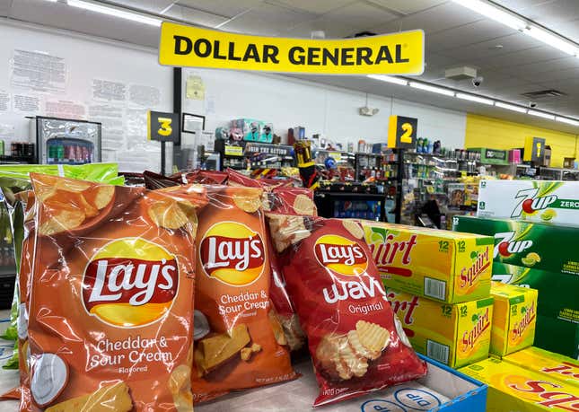 Lays potato chips on display at a Dollar General in Vallejo, California. 