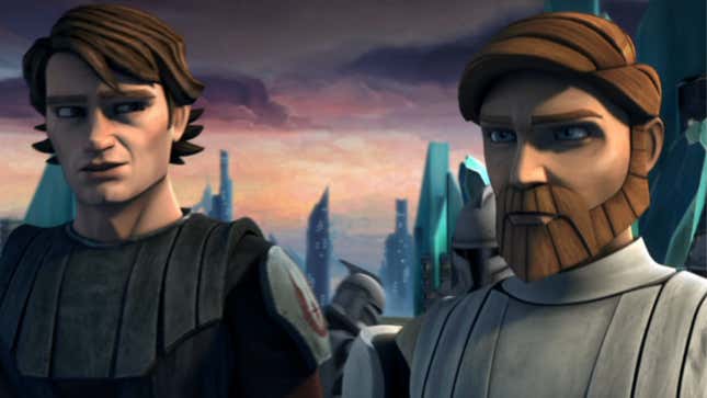 Anakin gives Obi-Wan a side-eye look as if Obi-Wan had farted.