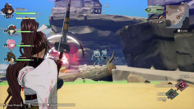 A chracter aims a bow and arrow at a monster.
