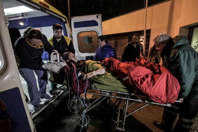 A worker from the South Pole station arrives at a clinic in Punta Arenas, Chile, on Wednesday, June 22. (AP/Joel Estay)