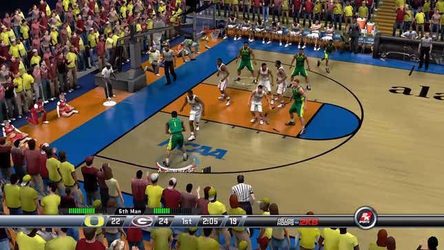 A gampelay screen shot of Oregon vs. Georgia in College Hoops 2k8