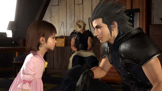 Zack talks to Marlene while Cloud sits in the background.