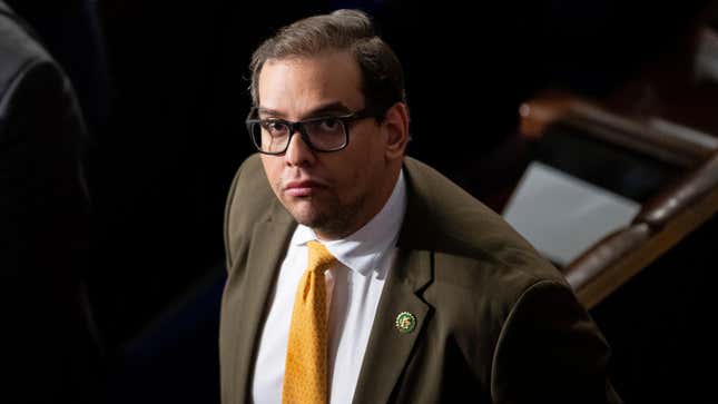 Representative George Santos (R-N.Y.) gathers with other lawmakers on the House Floor before Prime Minister of India Narendra Modi’s Address to a Joint Session of Congress in the House Chamber, at the U.S. Capitol, in Washington, D.C., on Thursday, June 22, 2023. 