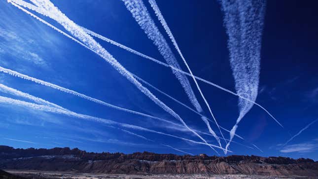 Harmless vapor trails caused by jet engines known as contrails