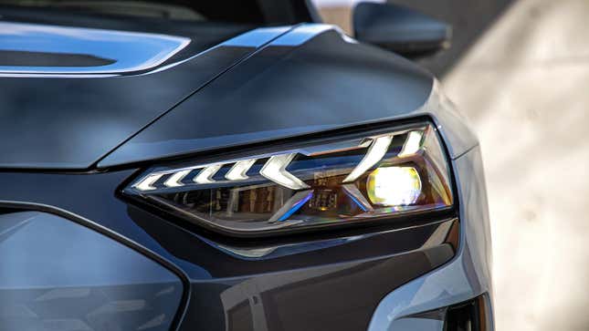 The headlight of an Audi RS E-Tron GT.