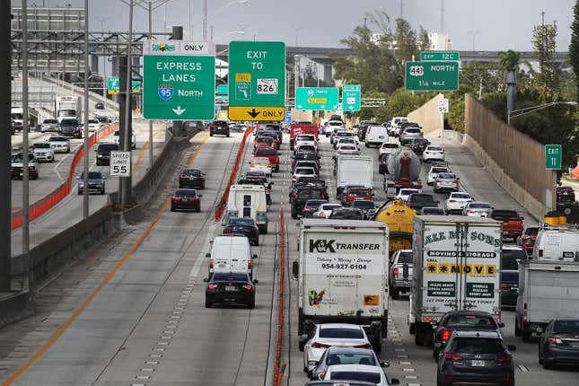  Heavy traffic is seen along I-95 in Miami,