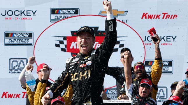 Tyler Reddick celebrates his victory at the 2022 Kwik Trip 250 at Road America.