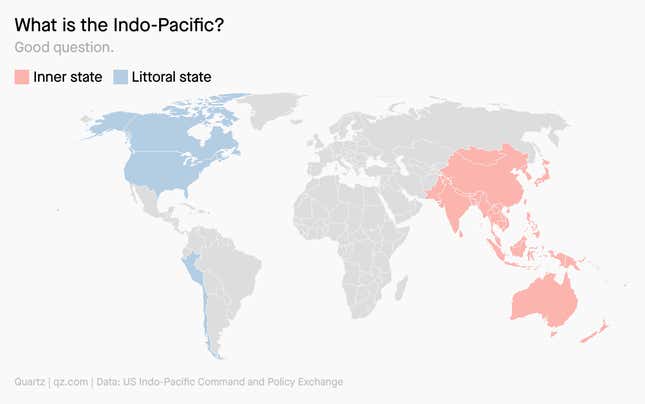 A map showing the inner states and littoral states of the Indo-Pacific.
