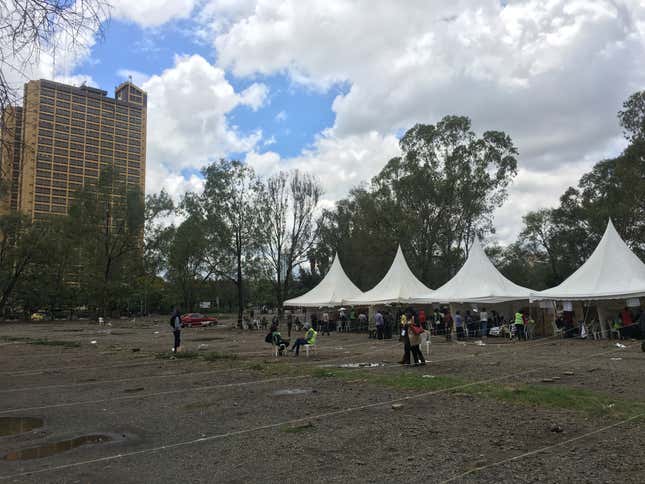 Empty lines at the NSSF grounds polling station in Nairobi, Kenya