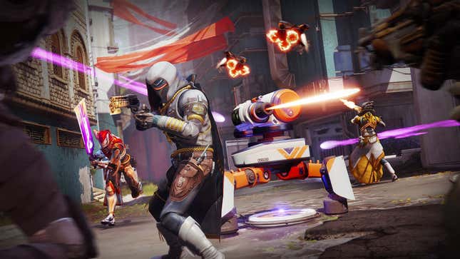 A screenshot of a fireteam fending off the hordes in Destiny 2: Into the Light's new PvE mode, Onslaught.
