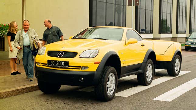 A photo of a modified Mercedes SLK sports car. 