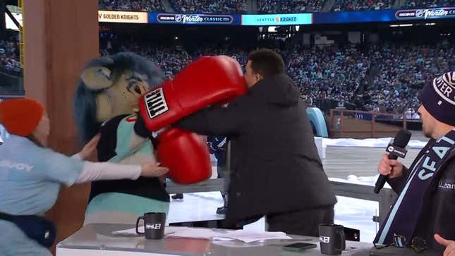 Buoy and Paul Bissonnette exchange punches on the set of NHL on TNT