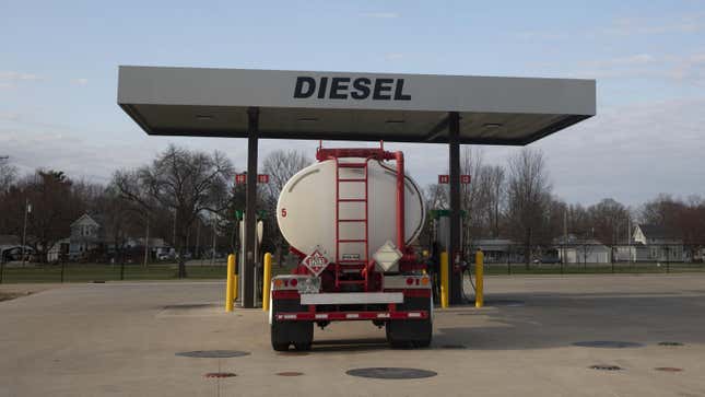 A truck at a diesel pump