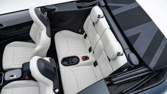 an overhead show of the back seats of a gray MIni COoper