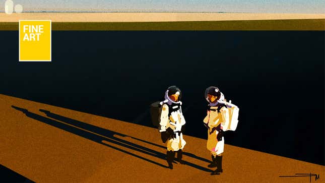 An illustration of two astronauts by John Macaraeg