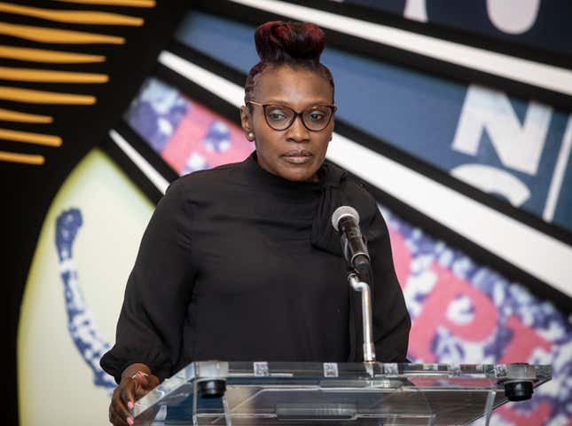 Wanda Cooper-Jones, the mother of Ahmaud Arbery, addresses an audience at the Center for Civil and Human Rights on Wednesday, Feb. 23, 2022, in Atlanta. February 23 was declared Ahmaud Arbery Day in Georgia, in honor of the Black man who was shot and killed in 2020 in Brunswick, Ga.