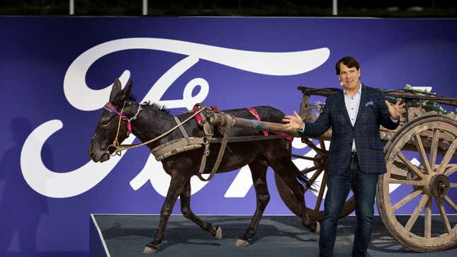 Image for article titled ‘What’s Old Is New Again,’ Says Ford CEO Unveiling New Donkey-Drawn Turnip Cart