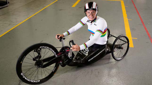 A photo of German para cyclist Andrea Eskau in her Toyota bike. 