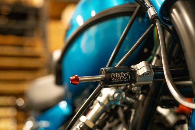 A steering damper keeps the bike’s handling in check (ish)