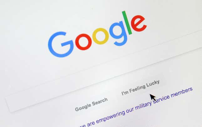 FILE - A cursor moves over Google&#39;s search engine page, Aug. 28, 2018, in Portland, Ore. On Tuesday, Sept. 26, 2023, a top Apple executive defended the tech giant’s decision to make Google the default search engine on Apple iPhones and Macs, saying there was no “valid alternative.’’ (AP Photo/Don Ryan, File)