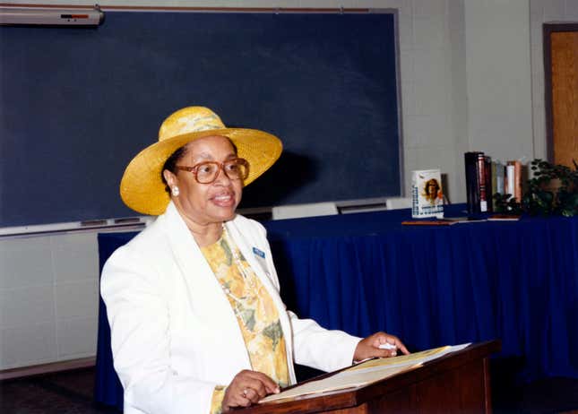 Margaret Walker Alexander speaking at podium during an event.