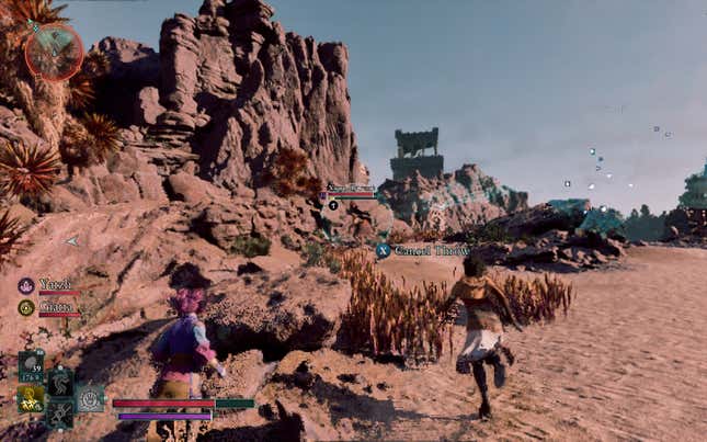 NPCs race toward an enemy in Avowed.