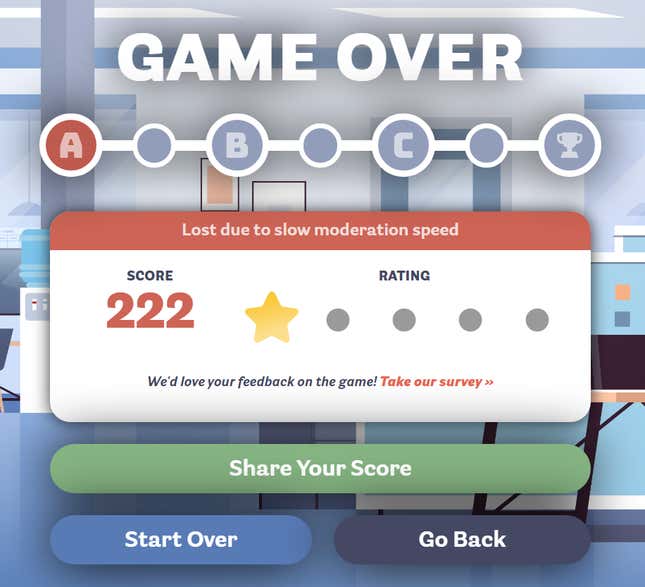 Ein Screenshot zeigt, dass der Spieler das Spiel nicht bestanden hat. 