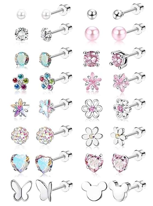 Image for article titled CASSIECA 16 Pairs Hypoallergenic Screw Back Earrings for Women Girls 316L Stainless Steel CZ Pearl Ball Heart Flower Screwback Flat Back Stud Earrings Jewelry Gift Women Multicolored Pink, Now 15% Off