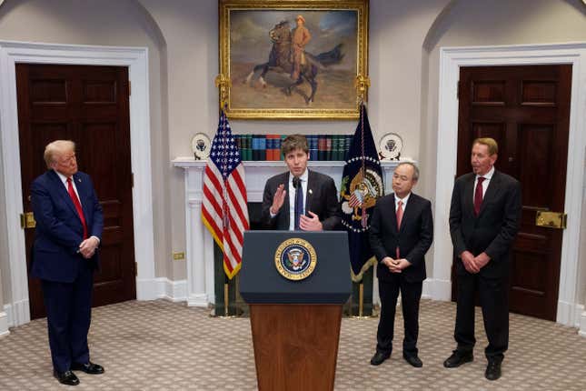 OpenAI CEO Sam Altman speaks at the White House as a major investment deal between Oracle, SoftBank, and OpenAi is announced on January 21, 2025.