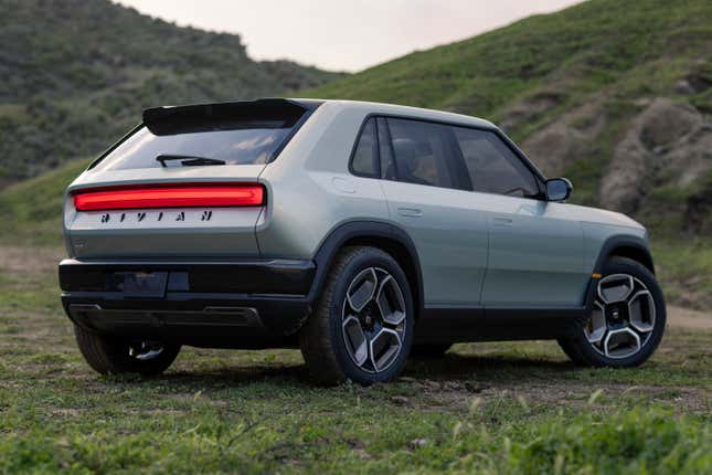 Image for article titled Compact Rivian R3 EV Makes Surprise Debut With Awesome Hot Hatch Styling And Opening Rear Glass