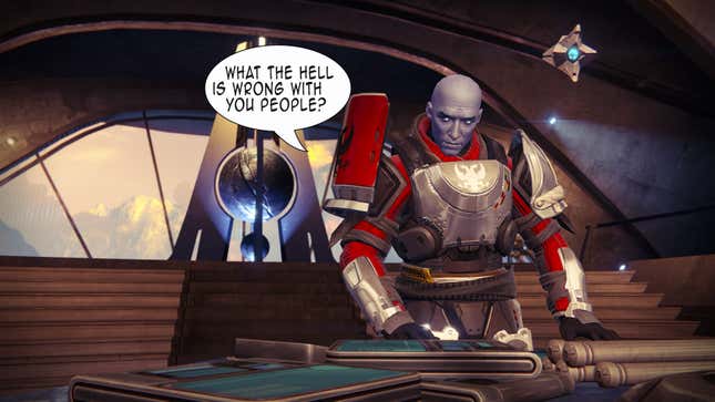 Destiny 2's Commander Zavala studies data in his office. 