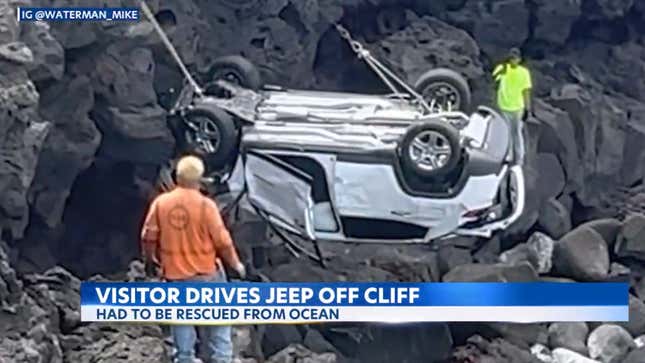 Image for article titled Dude Drives Jeep Off 60-Foot Cliff In Hawai&#39;i Only To Be Rescued At Sea