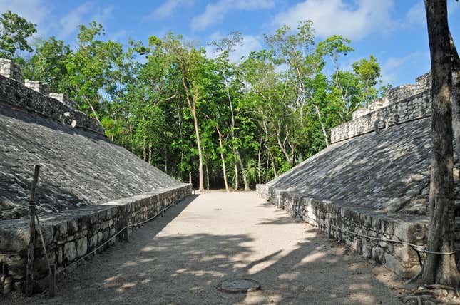The remains of a ballcourt in Mexico.