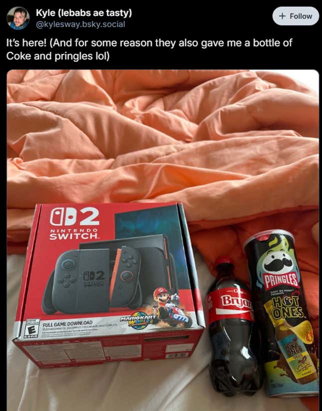 Image for article titled A Bunch Of Switch 2 Consoles Are Showing Up With Free Pringles And Coke