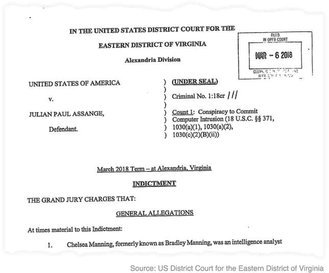 Image for article titled The US charges against Julian Assange