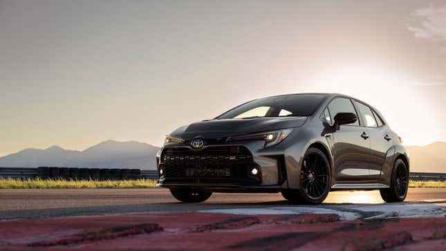 A photo of a black Toyota GR Corolla hatchback. 