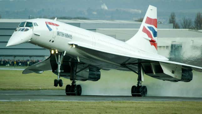 A photo of Concorde landing. 